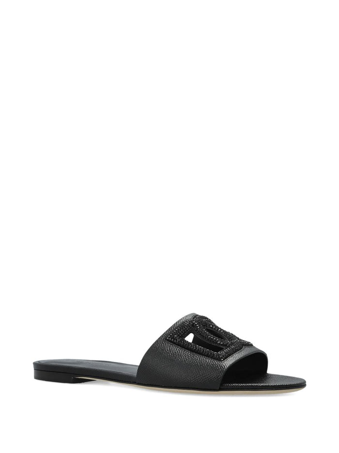 Dolce & Gabbana Dg Logo Leather Flat Sandals