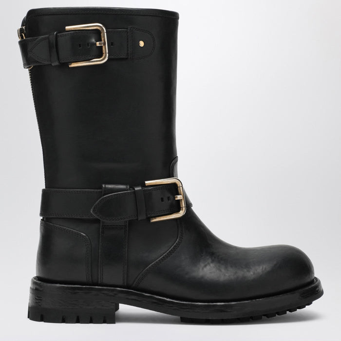 Dolce&Gabbana Black Leather Boot With Buckles
