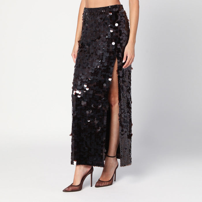 P.a.r.o.s.h. Brown Sequinned Skirt With Slit