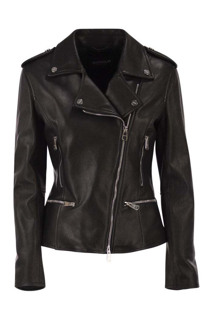 Dondup Lamb Leather Biker Jacket With Asymmetric Zip