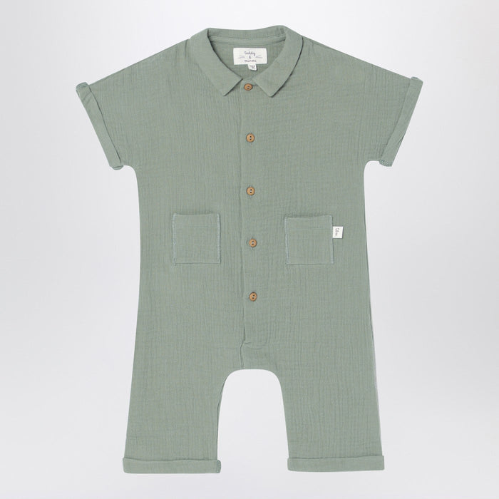 Teddy & Minou Sage Green Romper In Cotton Muslin