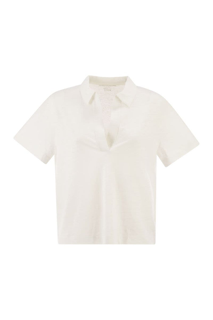 Majestic Cropped Linen Stretch Polo With V-Neck