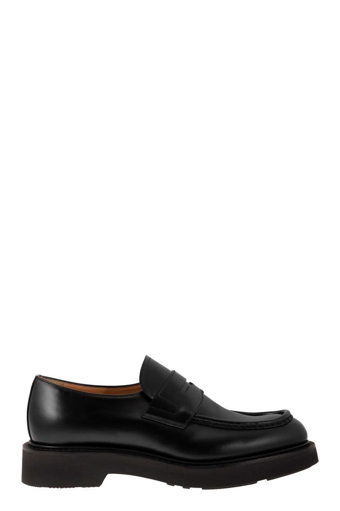 Church's Loafer Crafted With Rois Calf Skin With Semi-Gloss Finish. Raised Stitch Apron And Lightweight Hand Trimmed Eva Sole. Hand Painted Storm Welt Fully Lined In Leather For Comfort And Breathabil
