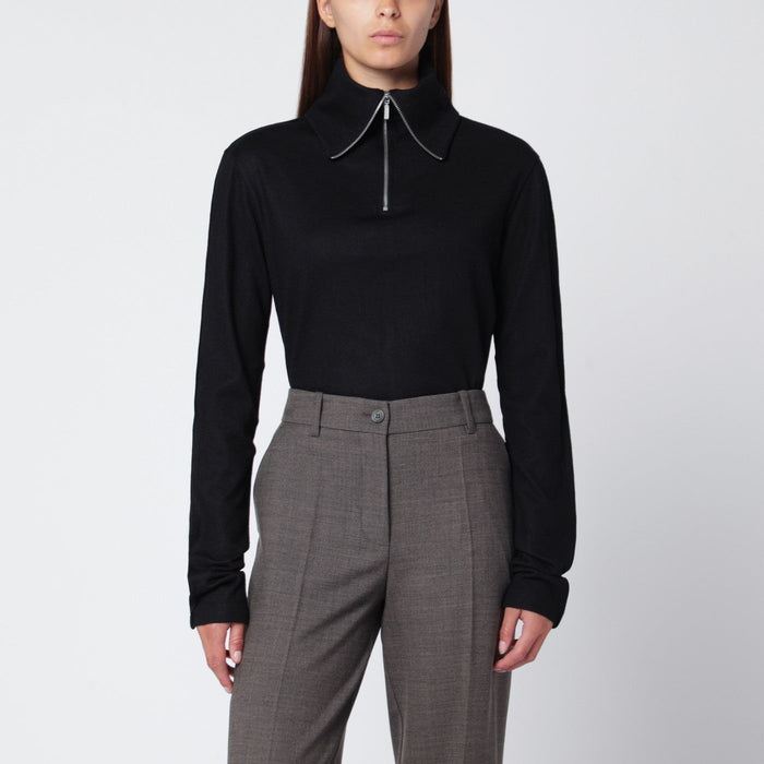 Entire Studios Black Wool Zip-Collar Top