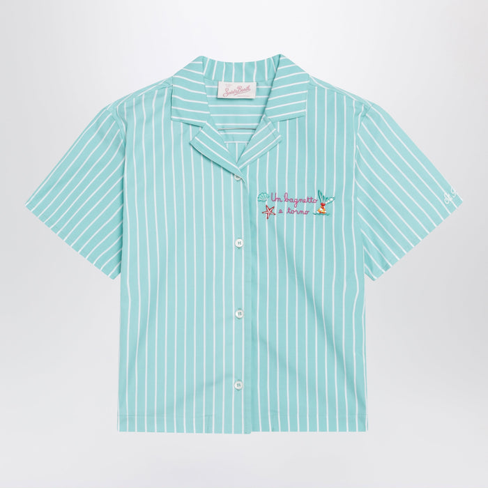 Mc2 Saint Barth Aqua Green Striped Cotton Shirt