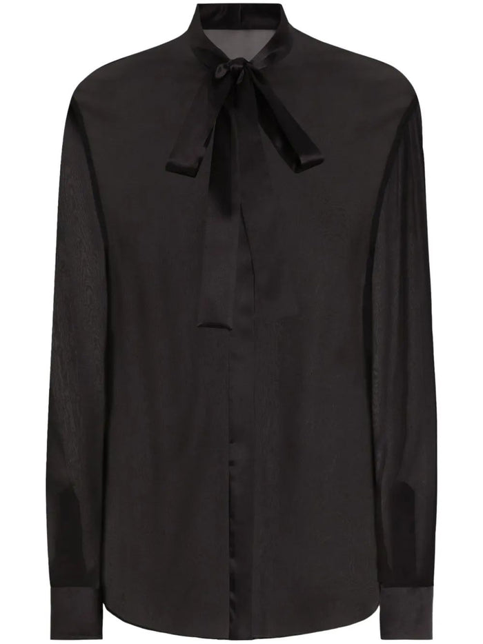 Dolce & Gabbana Black Silk Shirt With Bow