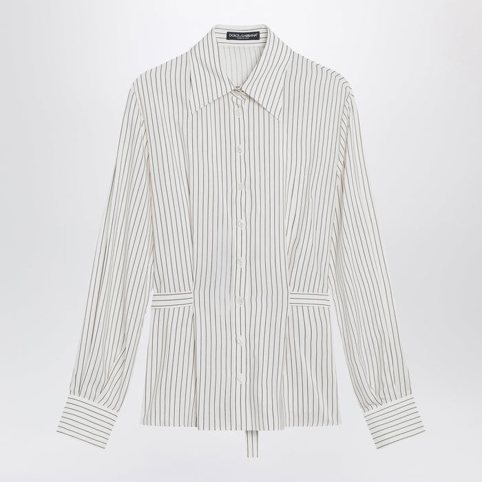 Dolce&Gabbana White Pinstriped Shirt In Silk And Cotton