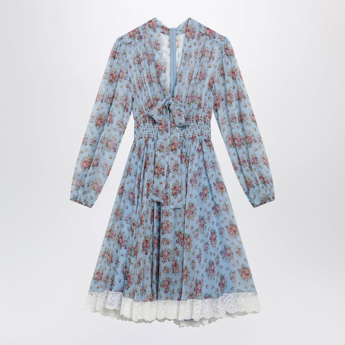 Dolce & Gabbana Floral Bouquetprint Chiffon Dress In Light Blue