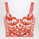 Dolce&Gabbana Maiolica-Print Charmeuse Bustier Top In Orange