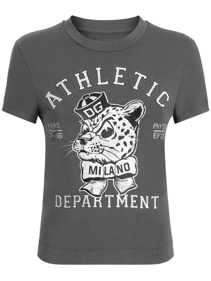 Dolce & Gabbana Dark Grey Short-Size T-Shirt With Milano Leop Logo
