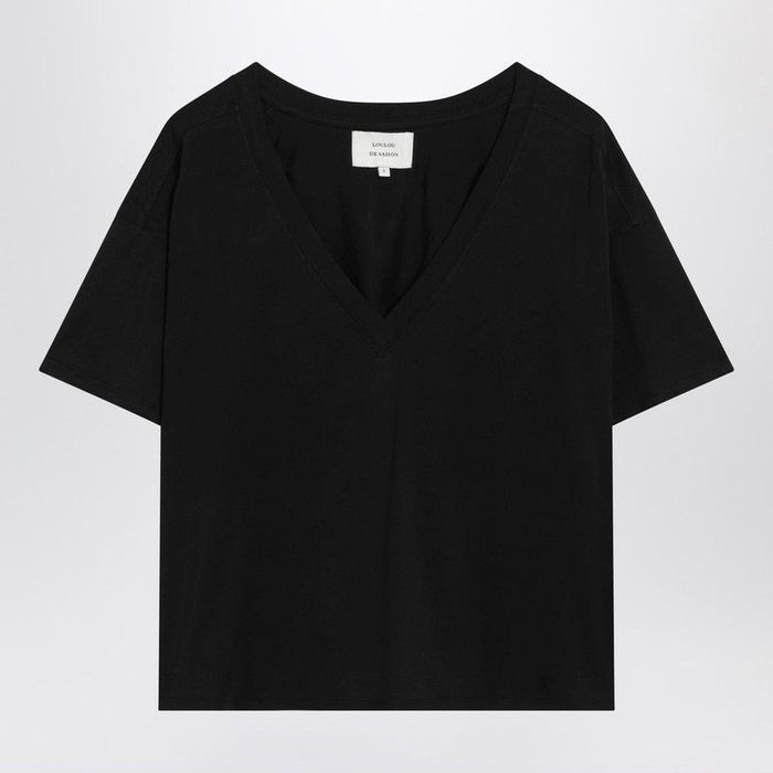 Loulou De Saison Tshirt Con Scollo A V In Cotone Nera