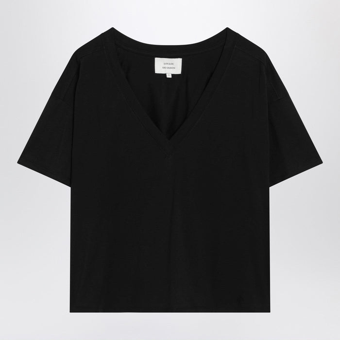 Loulou De Saison Black Cotton V-Neck T-Shirt