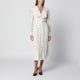 Alessandra Rich Cream Silk Midi Dress With Burgundy Polka Dots