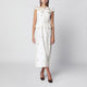 Alessandra Rich White Silk Midi Dress With Floral Pattern