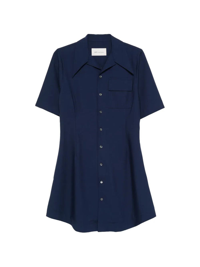 Ami Paris Long Sleeve Encre Wool Shirt Dress