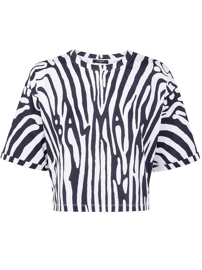 Balmain Zebra Print Crop T-Shirt