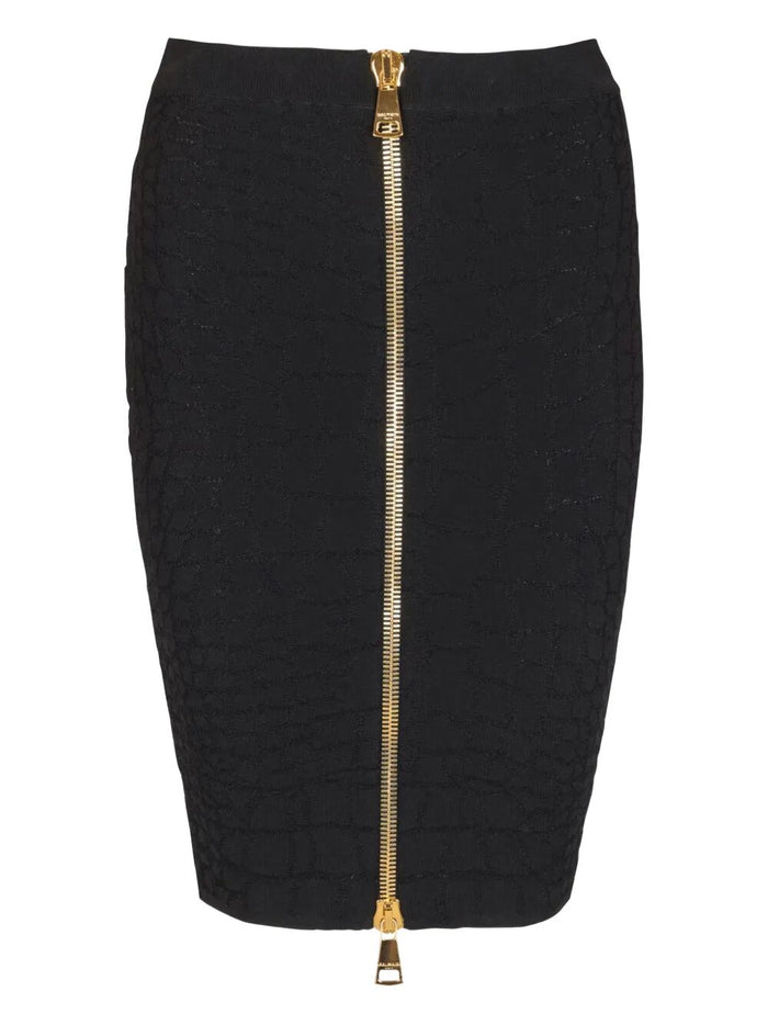 Balmain Hw Zipped Croco Knit Knee Lenght Skirt