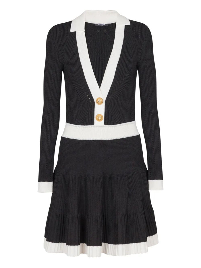 Balmain Long Sleeves V-Neck Flare Knit Dress