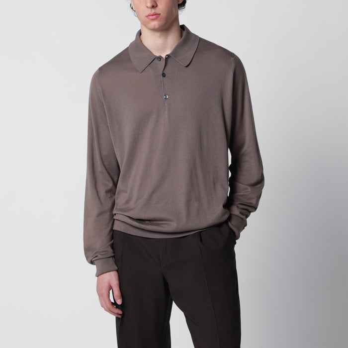 John Smedley Finchley Moss Beige Cotton Polo Shirt