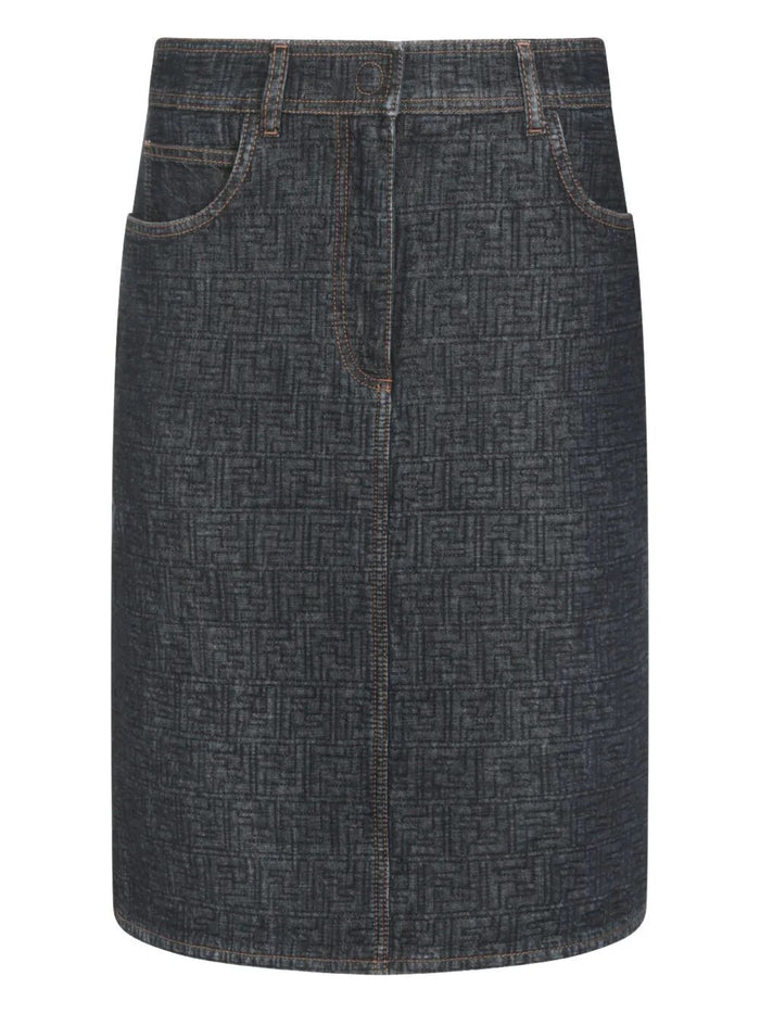 Fendi Blue Cotton Denim Leather Padded