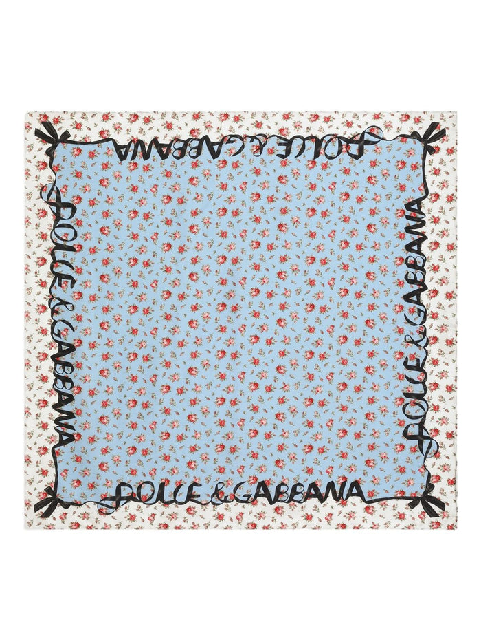 Dolce & Gabbana Light Blue Scarf With Flowers