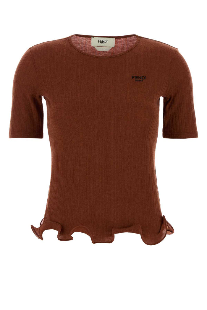 Fendi Textured Scallop Hem Ribbed Top