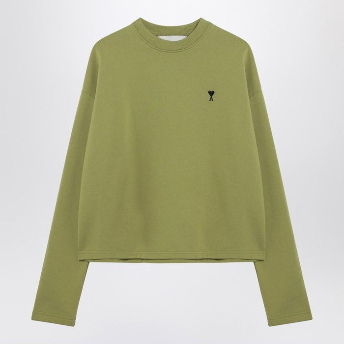 Ami Paris Matcha Green Sweatshirt Black Embroidered Logo
