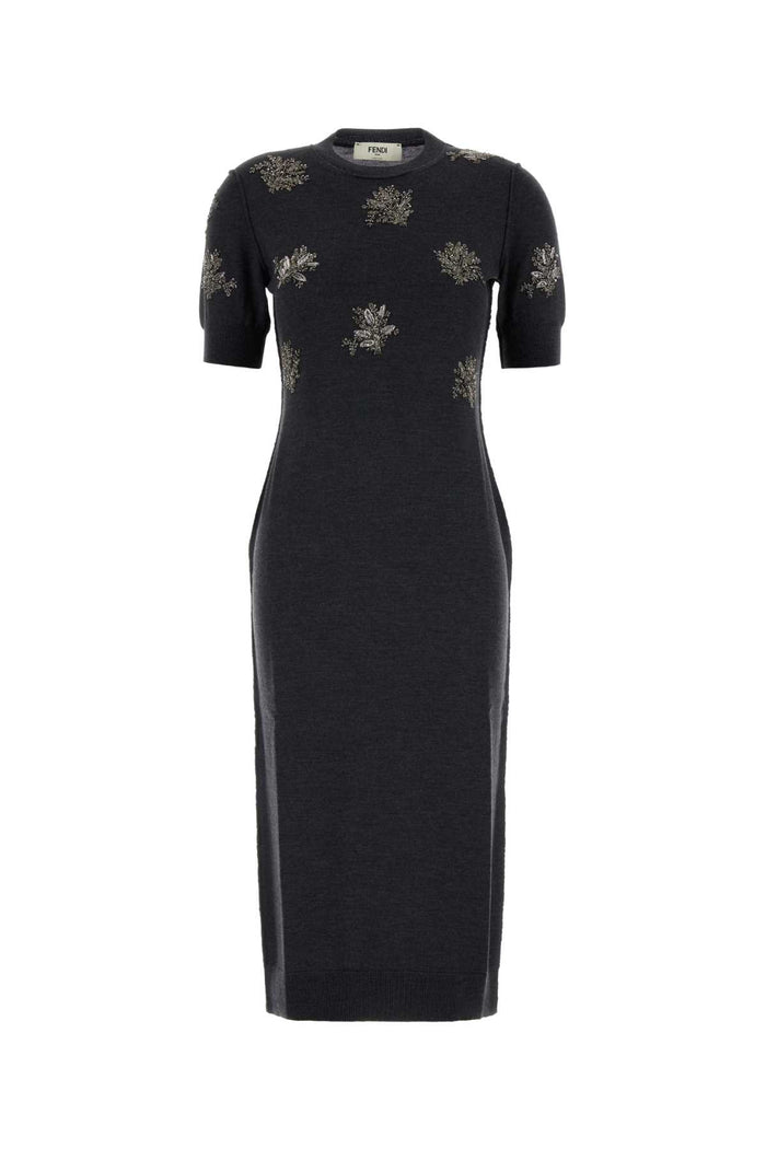 Fendi Charcoal Stretch Wool Dress