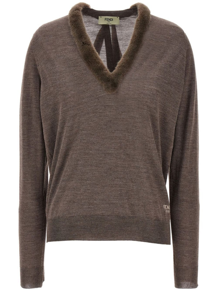 Fendi Wool And Silk V-Neck Jumper