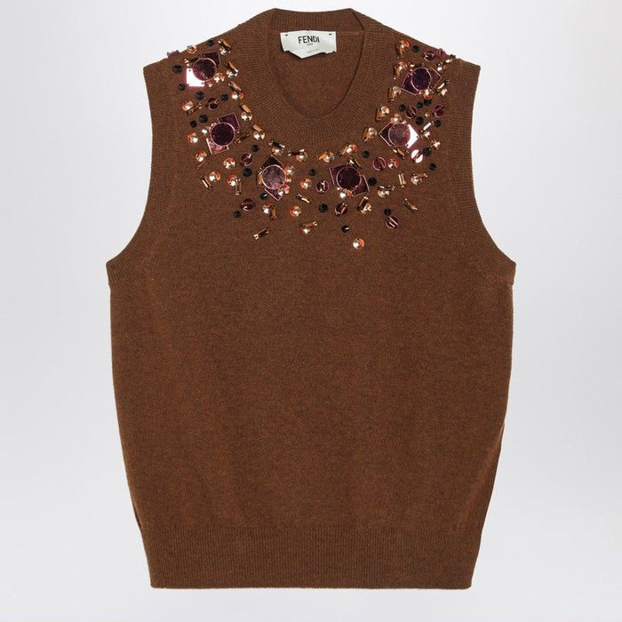 Fendi Rust Wool And Cashmere Gilet