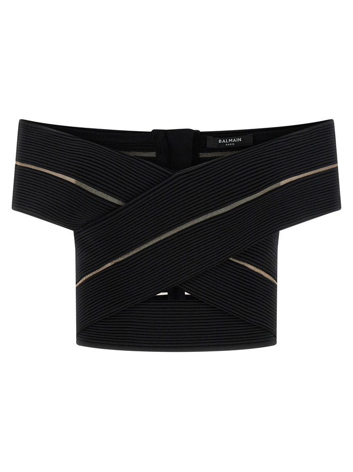 Balmain Off-The-Shoulder Crop Top