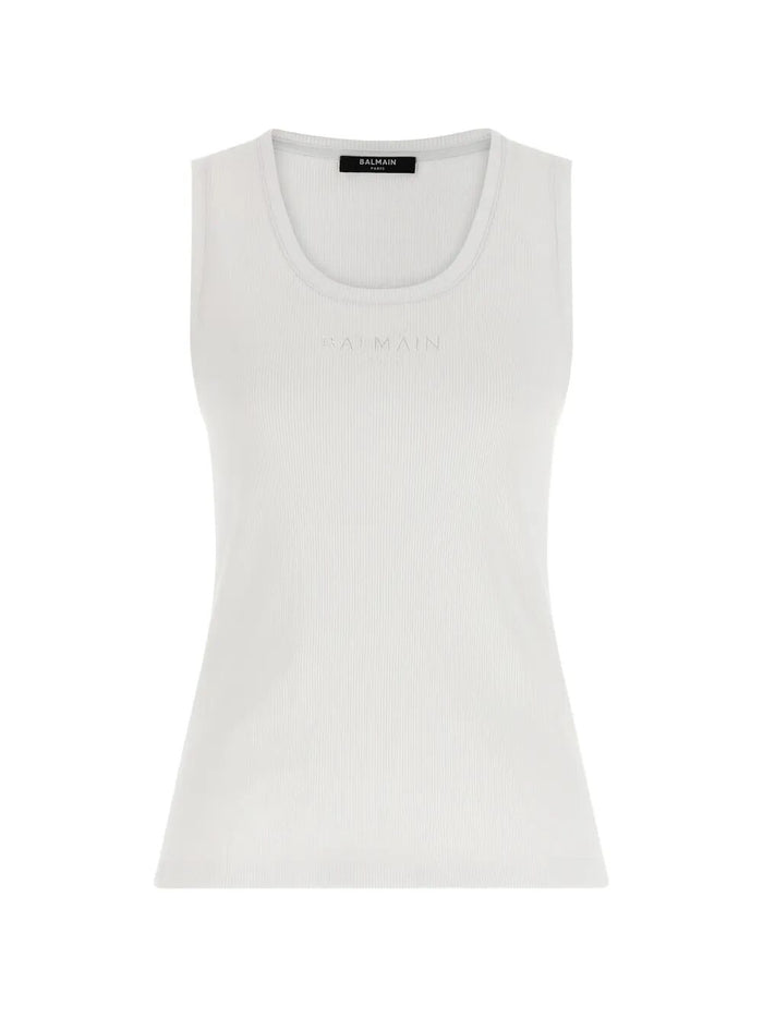 Balmain Small " Paris" Emb Jersey Tank Top