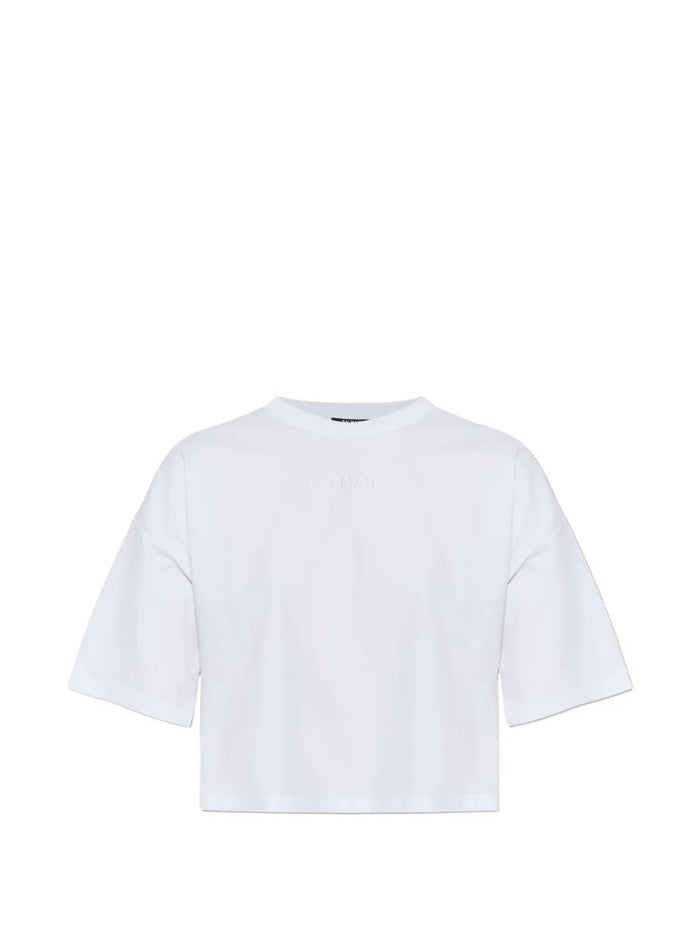 Balmain Small " Paris" Emb Cropped T-Shirt