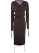 Balmain Long Sleeves Draped Jersey Cupro Mid Dress