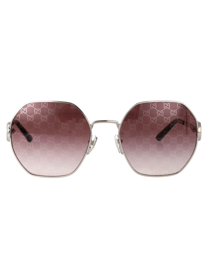 Gucci Silver-Silver-Red Metal Sunglasses