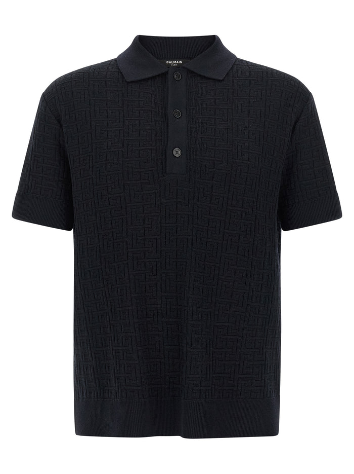 Balmain 'Monogram' Knit Polo Shirt