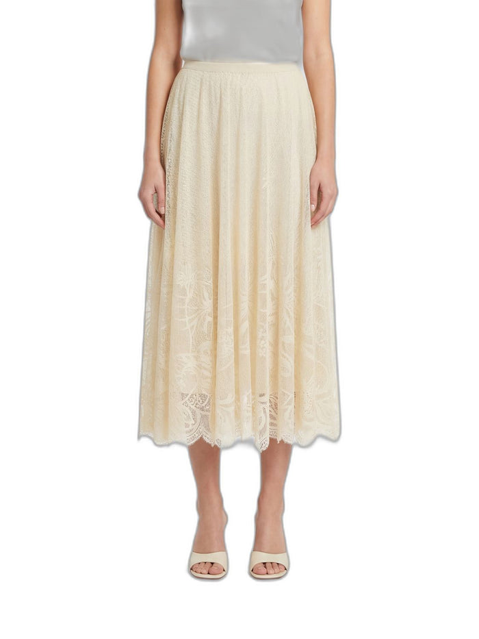 Fabiana Filippi Flared Lace Skirt With Foliage Embroidery