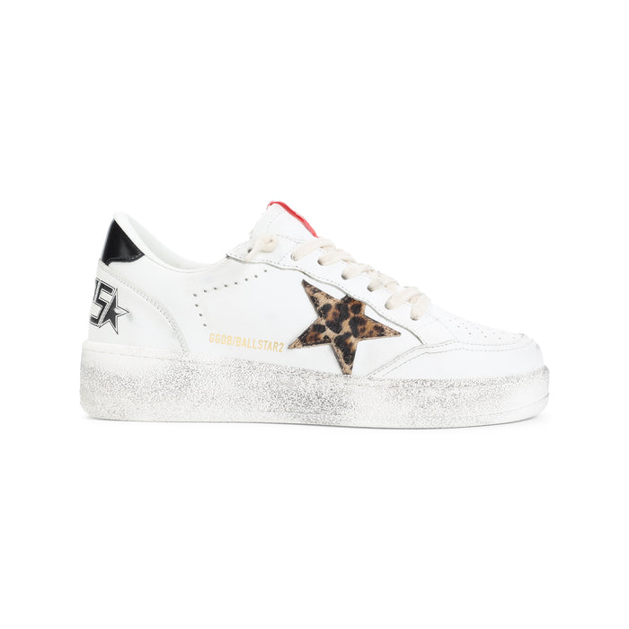 Golden Goose Golden Goose Ball Star White Woman's Sneakers With Leopard Pony Star
