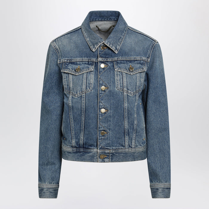 Golden Goose Blue Denim Jacket With Classic Collar And Logo Buttons