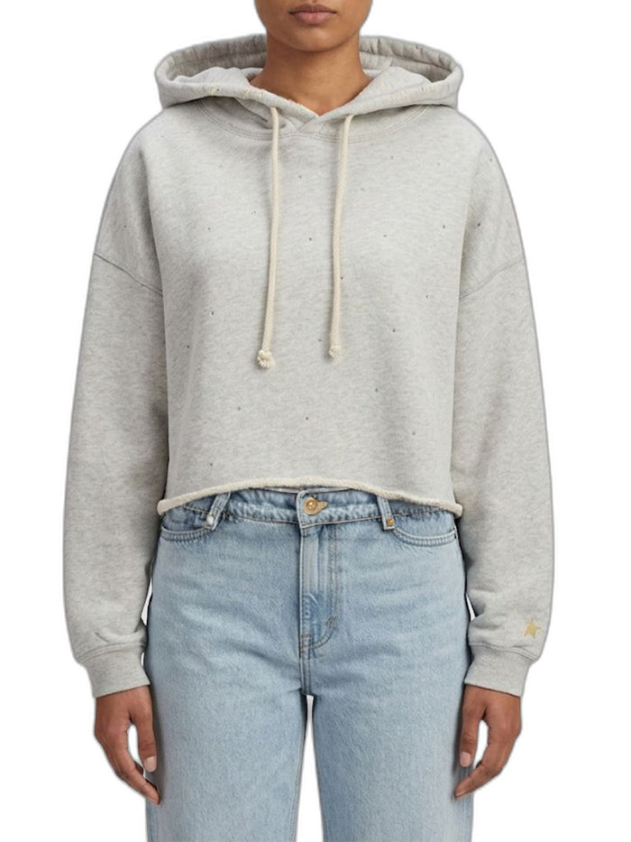 Golden Goose Womens Star Cropped Oversized Cotton Hoodie In Grey