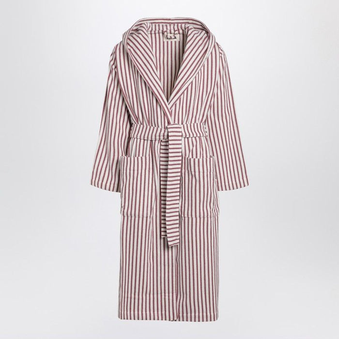 Tekla Bathrobe White/Dark Pink Striped