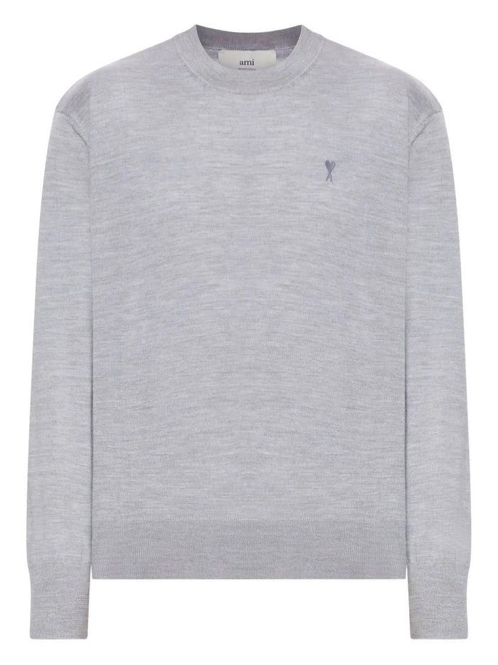 Ami Paris Ribbed Hem Sweater With Embroidered Logo