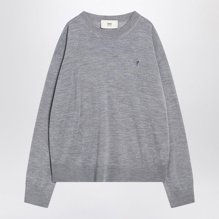 Ami Paris Gray Ami De Coeur Sweater In Wool And Silk