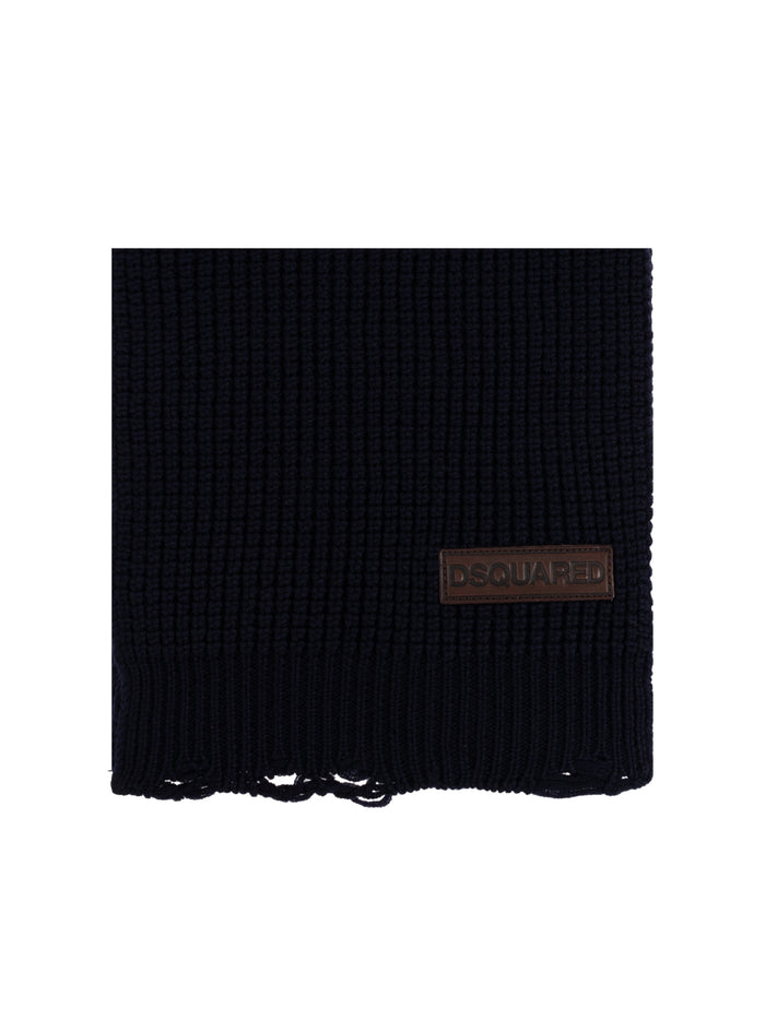 Dsquared2 Logo Patch Knit Wool Scarf