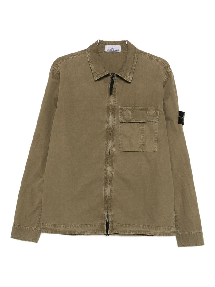Stone Island Regular Fit Overshirt With Zip And Pocket