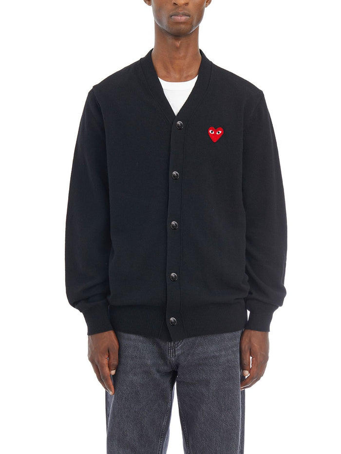 Comme Des Garçons Play V-Neck Logo Cardigan