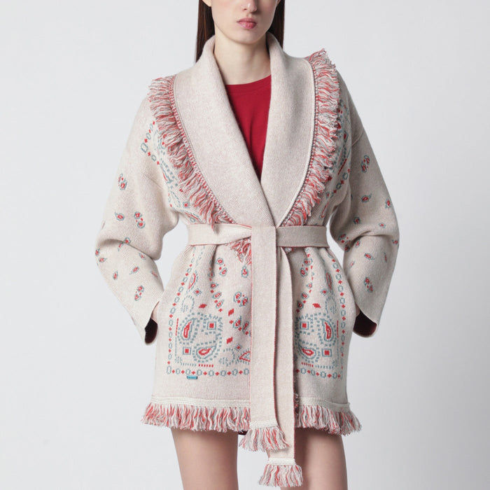 Alanui Beige/Coral Bandana Jacquard Cardigan