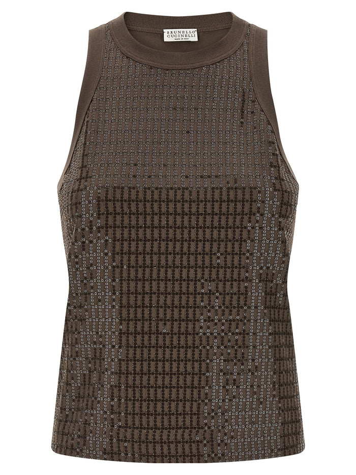 Brunello Cucinelli 'Dazzling Check Embroidery' Top