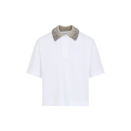 Brunello Cucinelli Cotton Jersey Polo Shirt With Dazzling Knit Collar