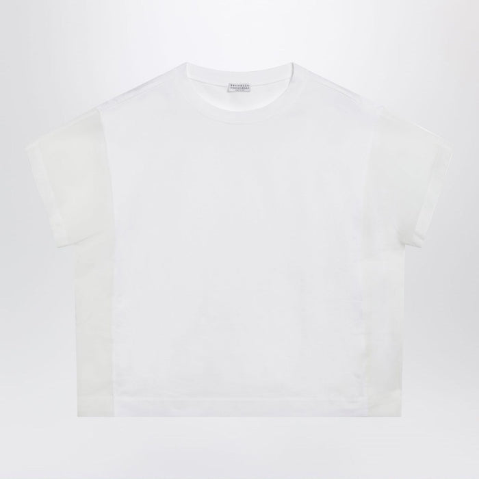Brunello Cucinelli Tshirt In Cotton Jersey And Organza In White